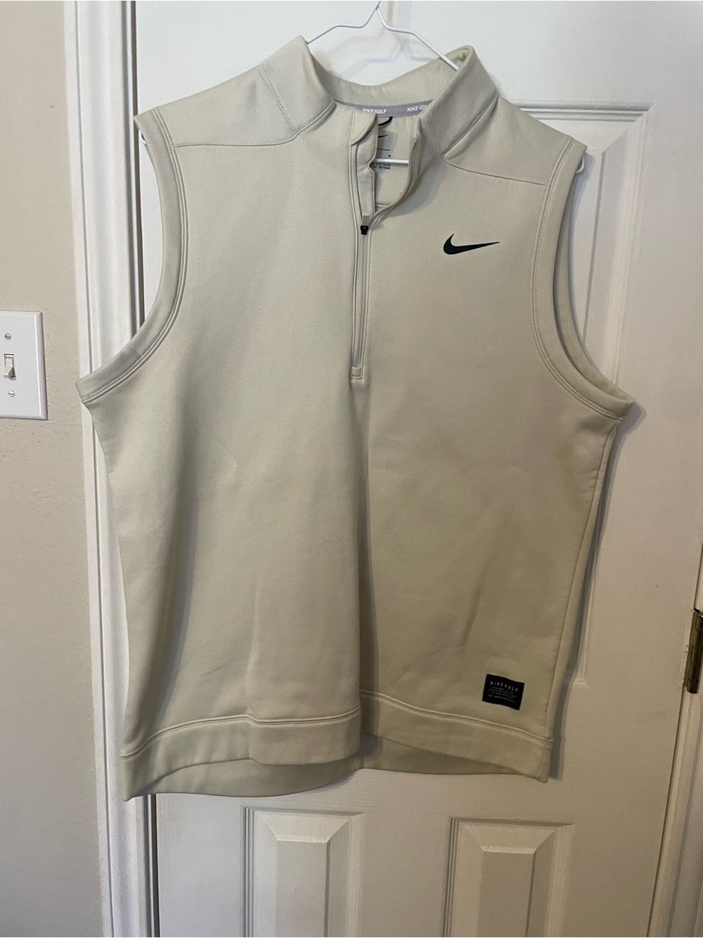 Nike Men’s Sleeveless Quarter-Zip Vest - Light Cream with Black Swoosh